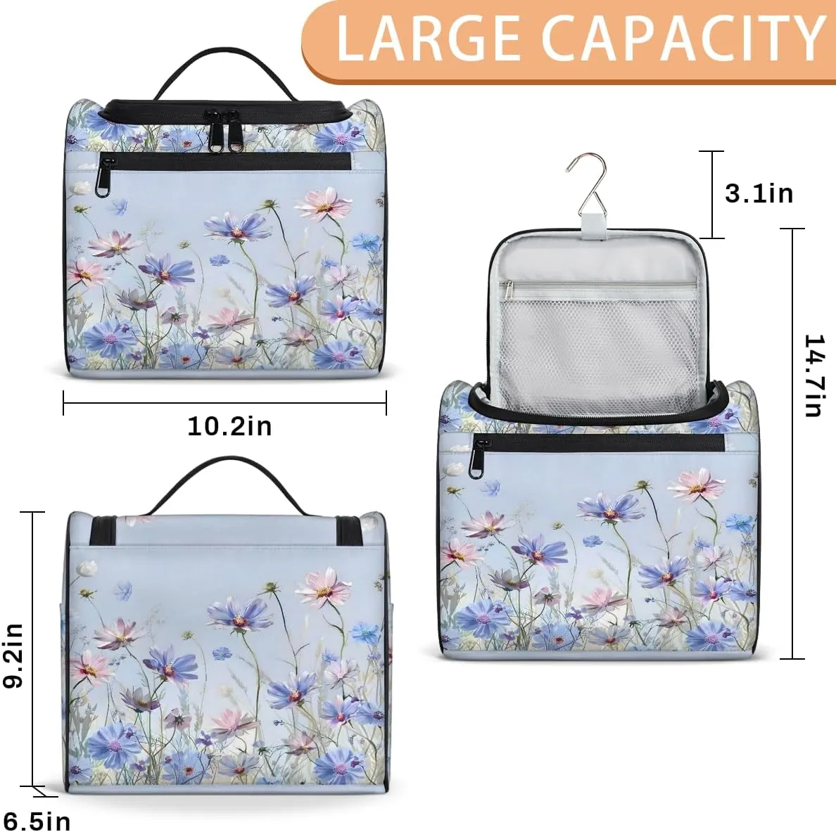 Daisy Floral Spring Travel Toiletry Bag for Men and Women, Large Hanging Makeup Bag Organizer Toiletries Bag for Travel, Cosmetic Bag with Handle