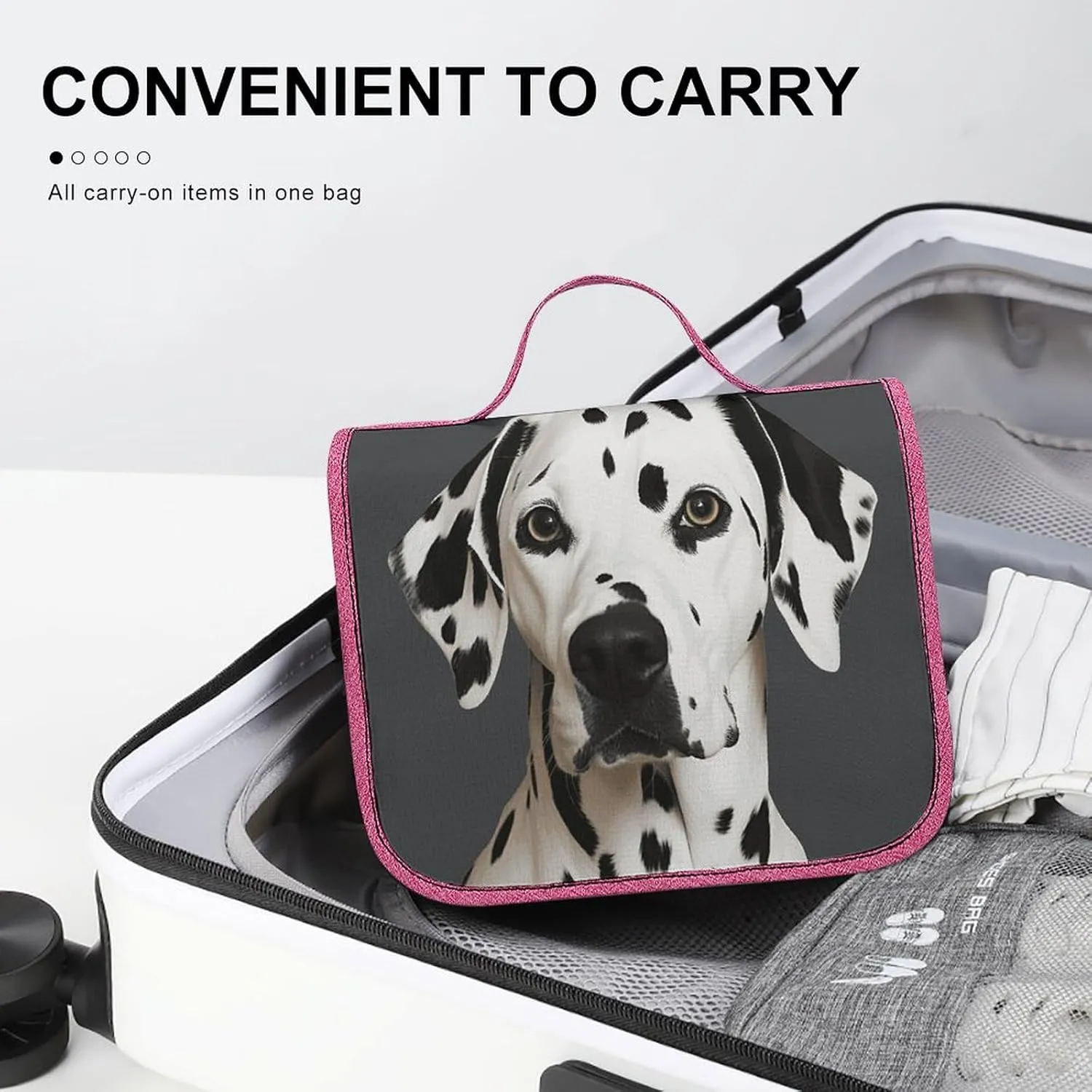 Dalmatian Travel Toiletry Bag for Women,Hanging Toiletry Organizer with Hook, Makeup Bag Travel Organizer for Shampoo,Toiletriesl
