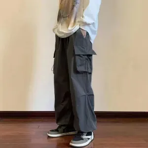Dark Grey Parachute Pants Men