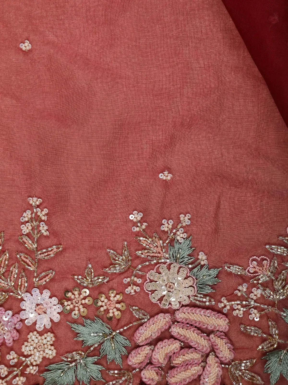 Dark Red Floral Embroidered Velvet Designer Saree