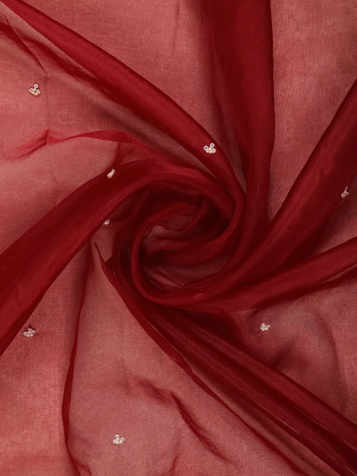 Dark Red Floral Embroidered Velvet Designer Saree