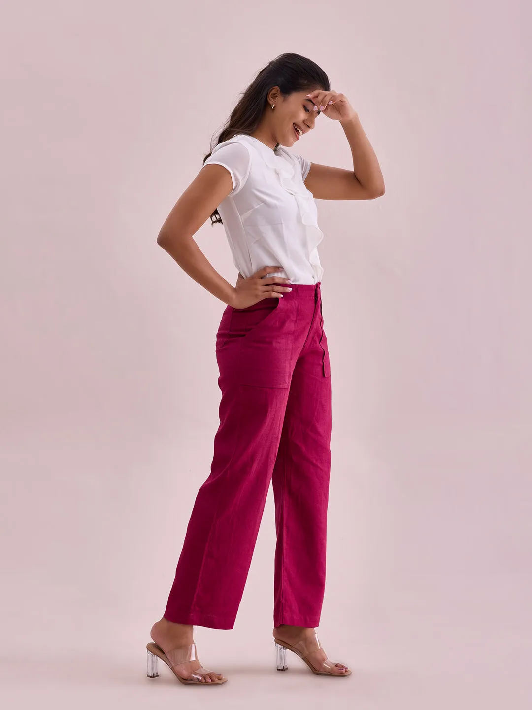 Dark Rose Linen Cargo Pants