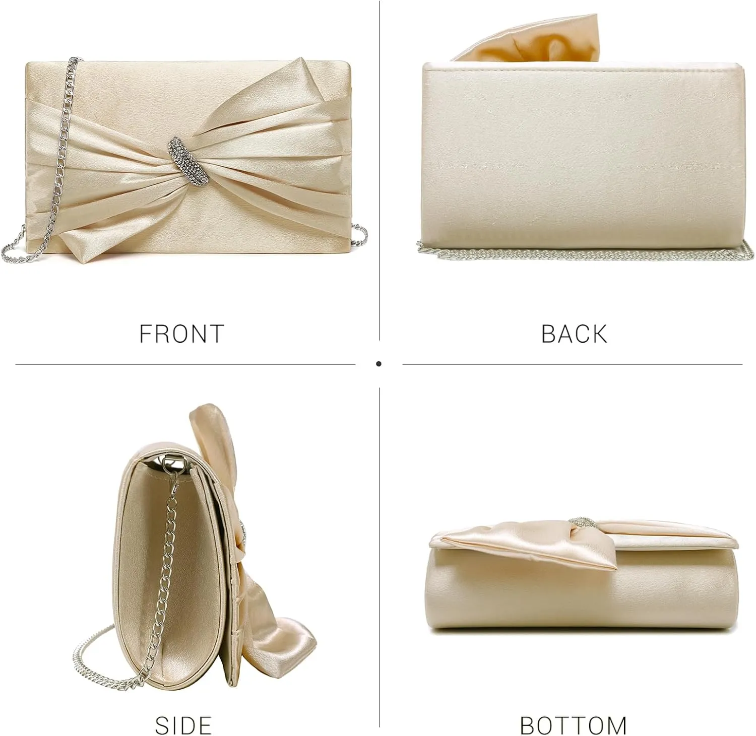Dasein Women Elegant Satin Bow Flap Evening Bag Rhinestone Clutch Purse Handbag Formal/Wedding/Prom/Party