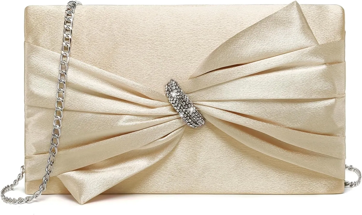 Dasein Women Elegant Satin Bow Flap Evening Bag Rhinestone Clutch Purse Handbag Formal/Wedding/Prom/Party
