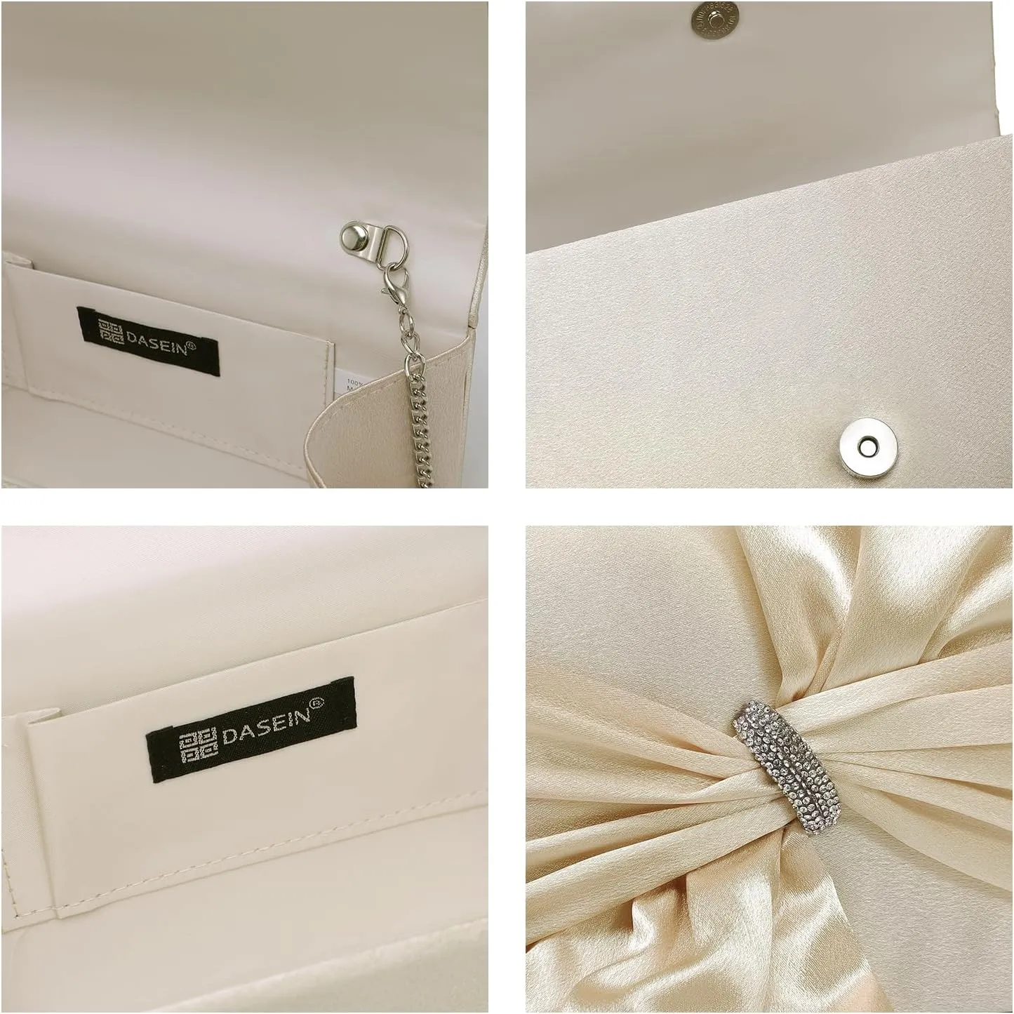 Dasein Women Elegant Satin Bow Flap Evening Bag Rhinestone Clutch Purse Handbag Formal/Wedding/Prom/Party