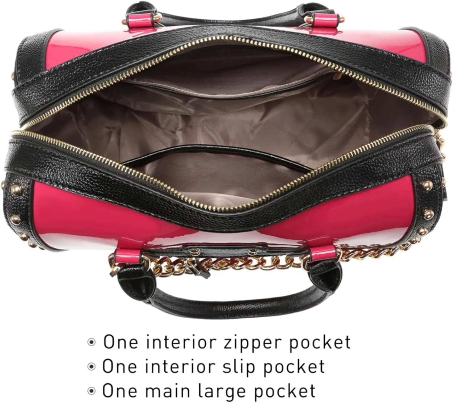 Dasein Women's Barrel Bag Shiny Patent Faux Leather Handbag with Rivet Decoration Top Handle Satchel Shoulder Purse