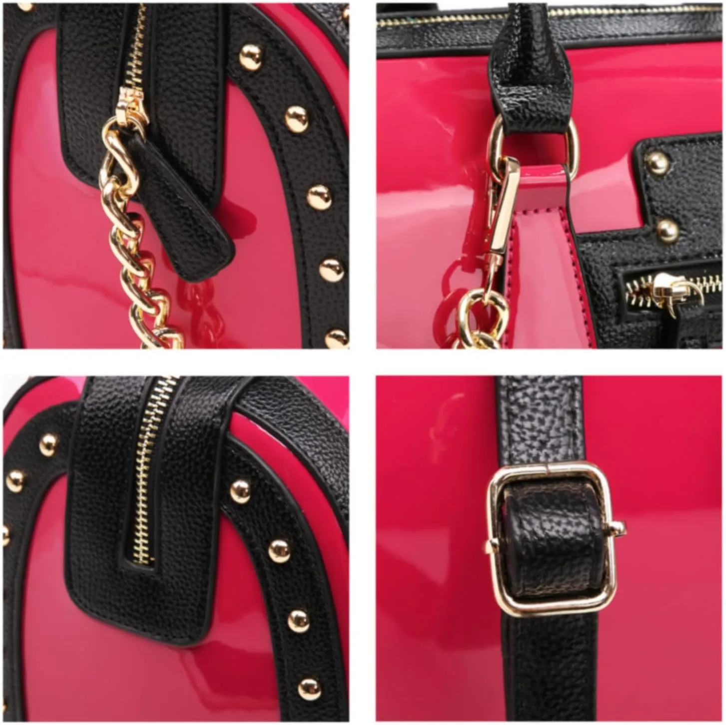 Dasein Women's Barrel Bag Shiny Patent Faux Leather Handbag with Rivet Decoration Top Handle Satchel Shoulder Purse