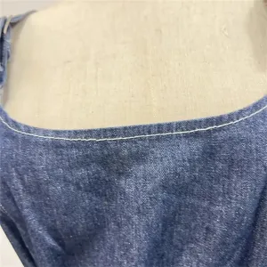 Denim Fashion Dresses for Women Square Collar Sleeveless Shoulder High Waist Tunic Solid Backless Midi Dress Female