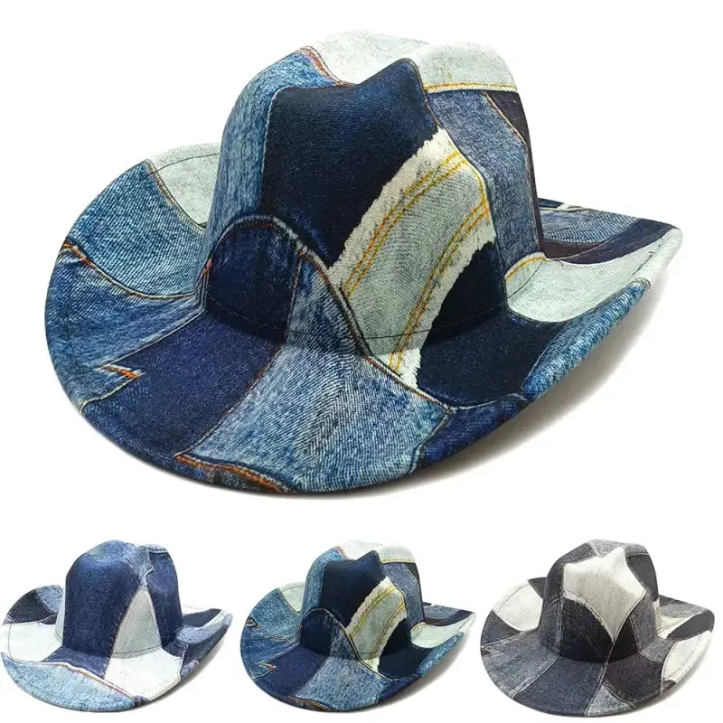 Denim Patchwork Fedora Hat