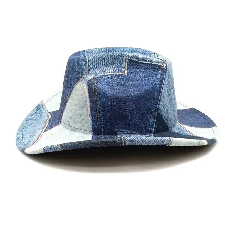 Denim Patchwork Fedora Hat