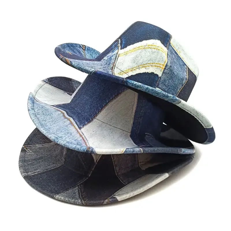 Denim Patchwork Fedora Hat