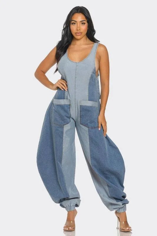 Denim Patchwork Harlem Jumpsuit – Trendy & Comfortable Streetwear