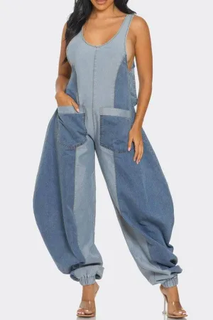 Denim Patchwork Harlem Jumpsuit – Trendy & Comfortable Streetwear