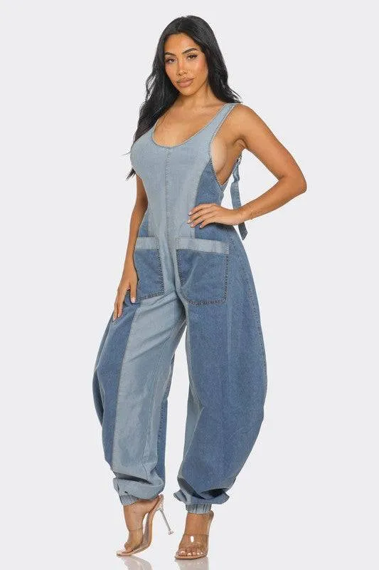 Denim Patchwork Harlem Jumpsuit – Trendy & Comfortable Streetwear