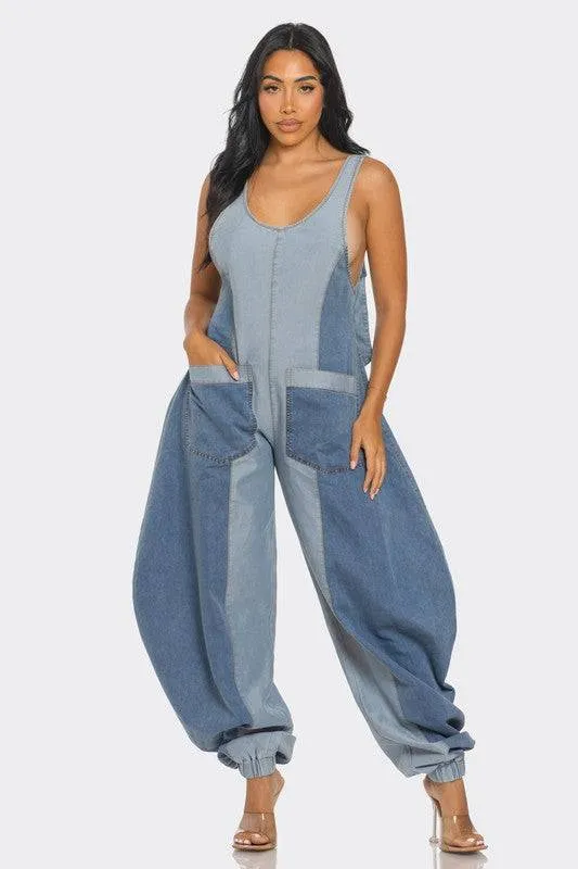 Denim Patchwork Harlem Jumpsuit – Trendy & Comfortable Streetwear