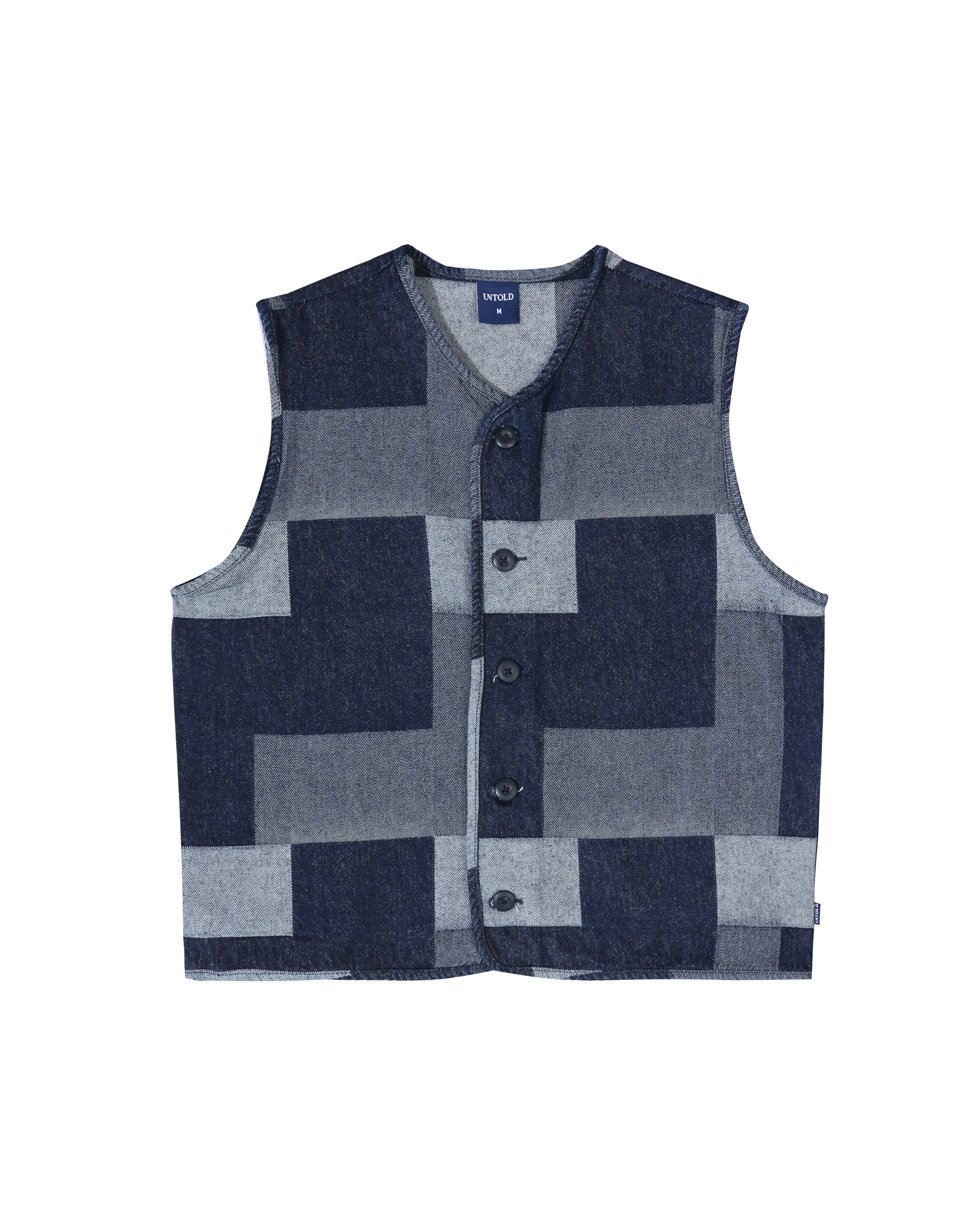 DENIM PATCHWORK VEST -DARK BLUE