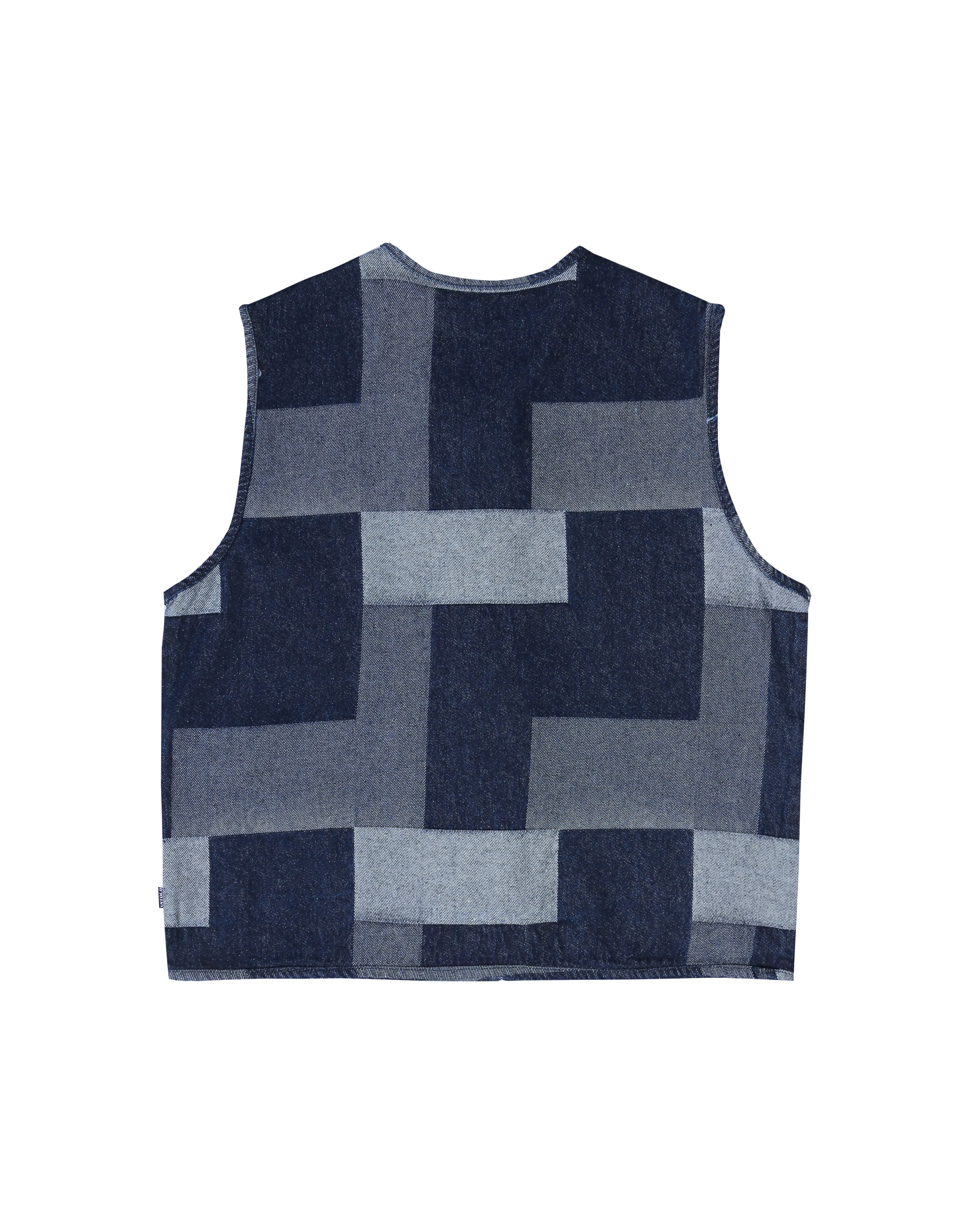 DENIM PATCHWORK VEST -DARK BLUE