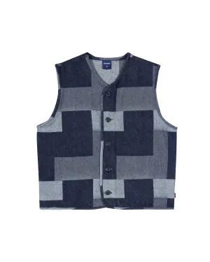 DENIM PATCHWORK VEST -DARK BLUE