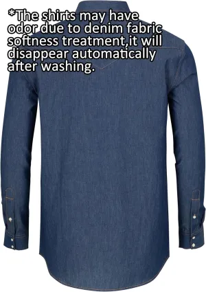 Denim Shirts for Men Long Sleeve Western Shirts Cowboy Shirt with Pearl Snaps Regular Fit Casual Button Down Shirts