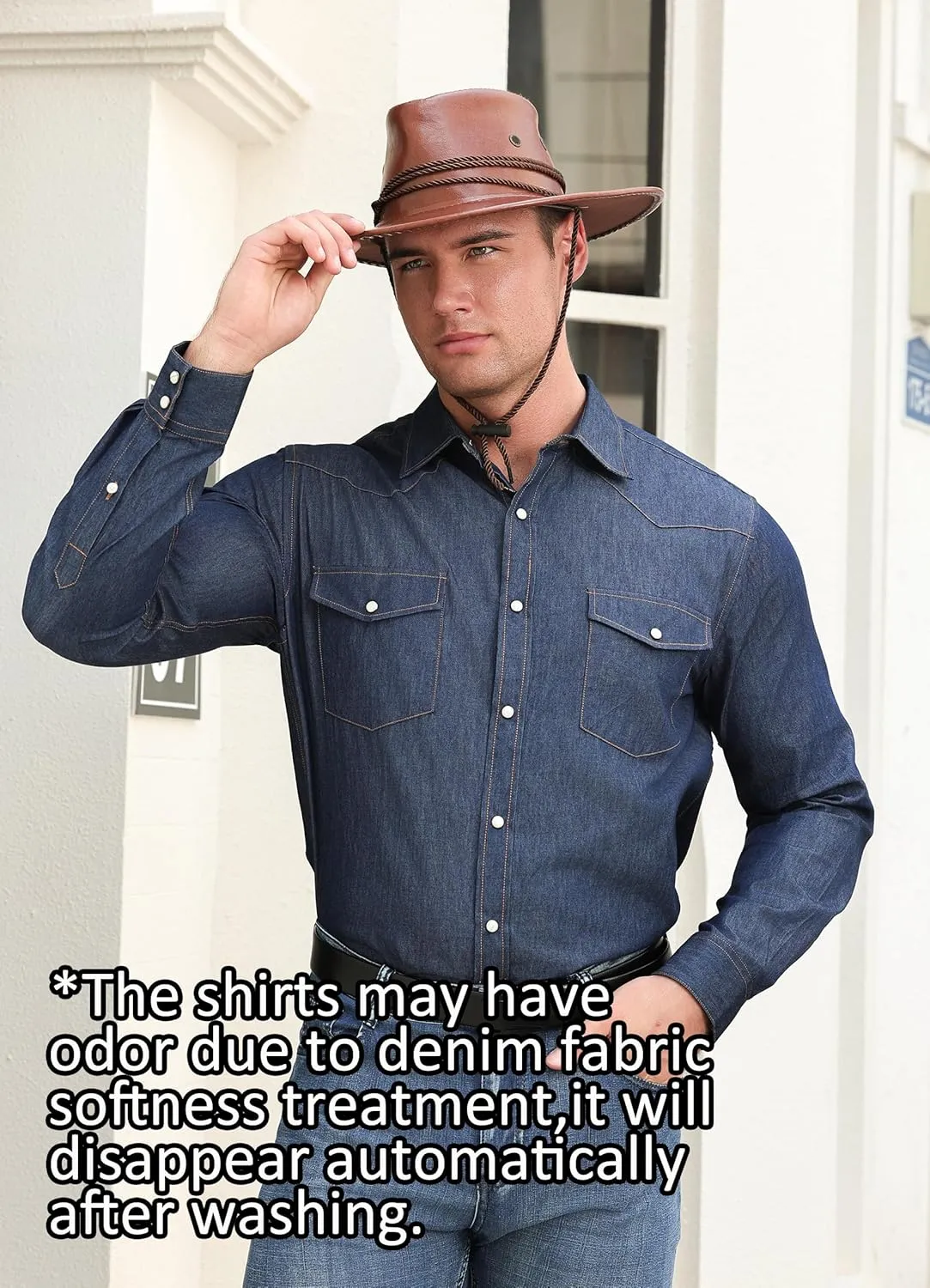 Denim Shirts for Men Long Sleeve Western Shirts Cowboy Shirt with Pearl Snaps Regular Fit Casual Button Down Shirts