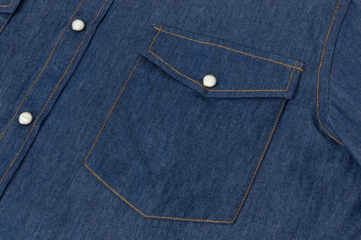 Denim Shirts for Men Long Sleeve Western Shirts Cowboy Shirt with Pearl Snaps Regular Fit Casual Button Down Shirts