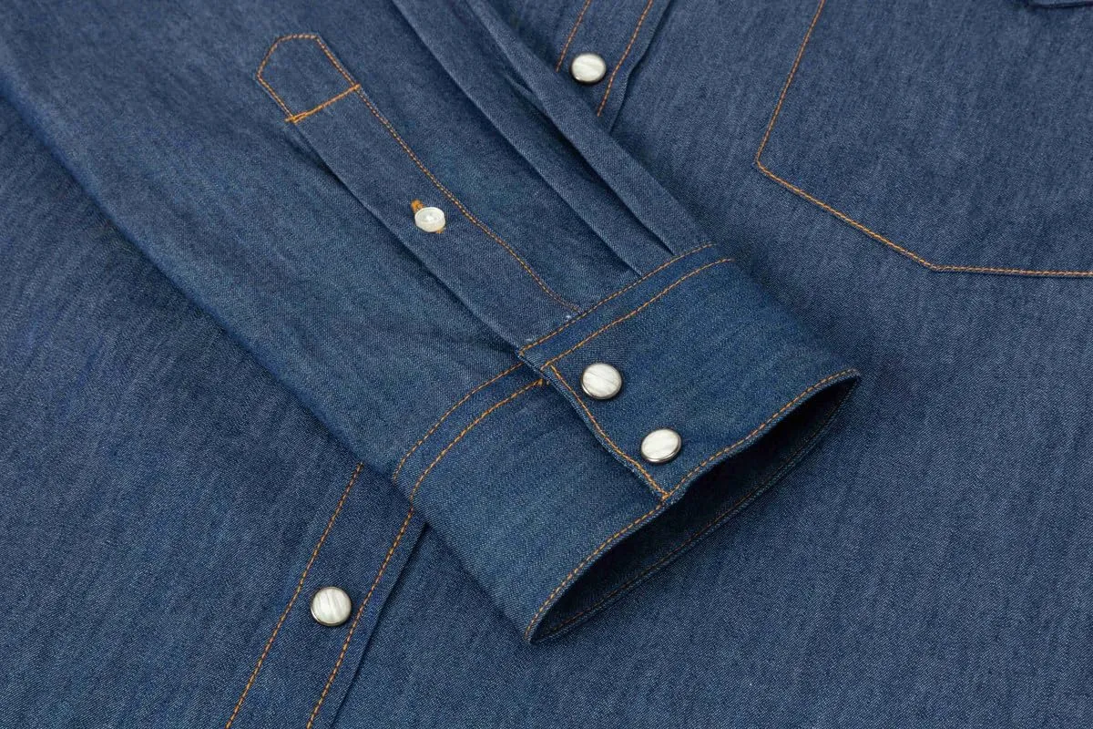 Denim Shirts for Men Long Sleeve Western Shirts Cowboy Shirt with Pearl Snaps Regular Fit Casual Button Down Shirts