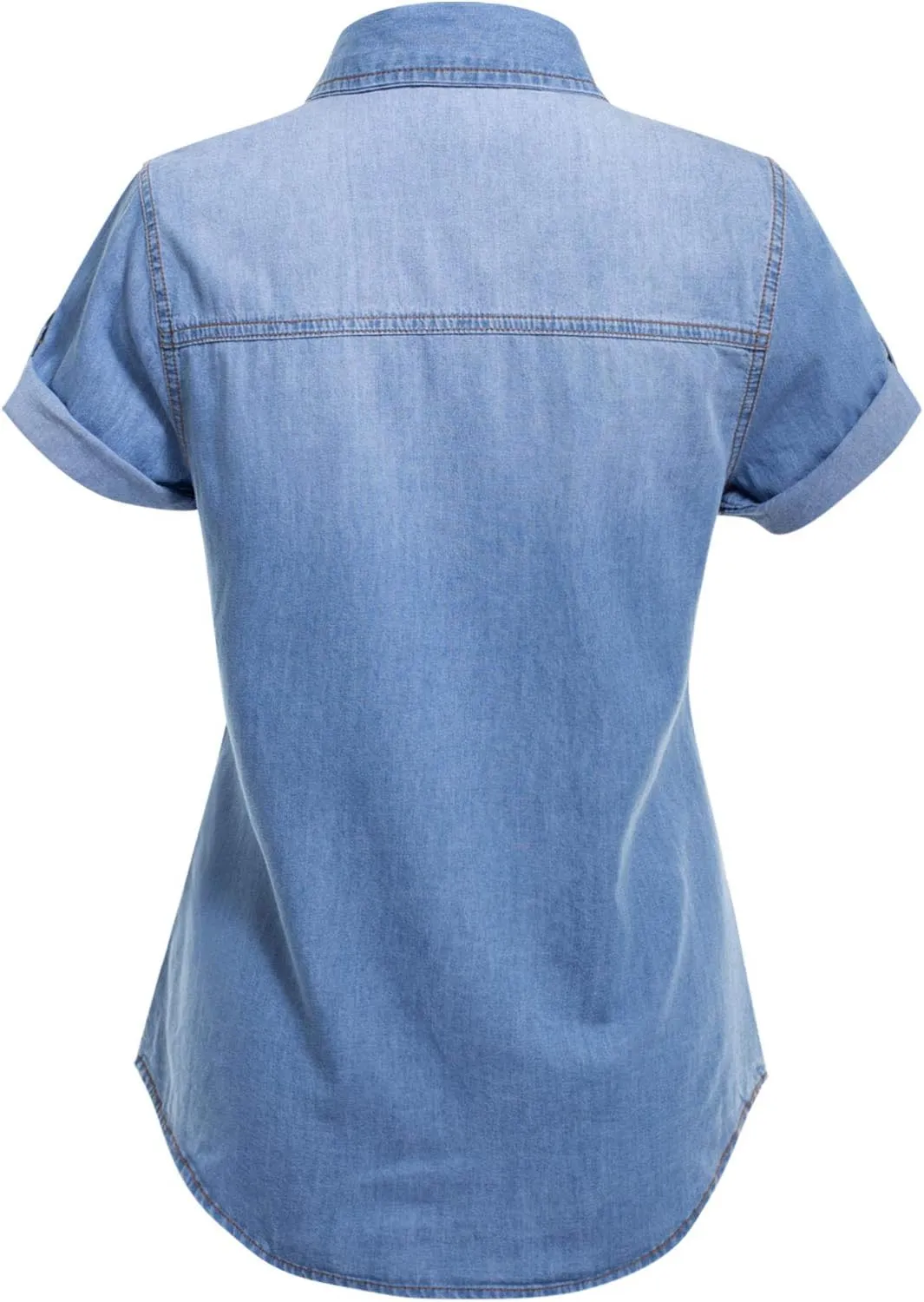 Design by Olivia Women's Cap Sleeve Button Down Denim Chambray Shirt