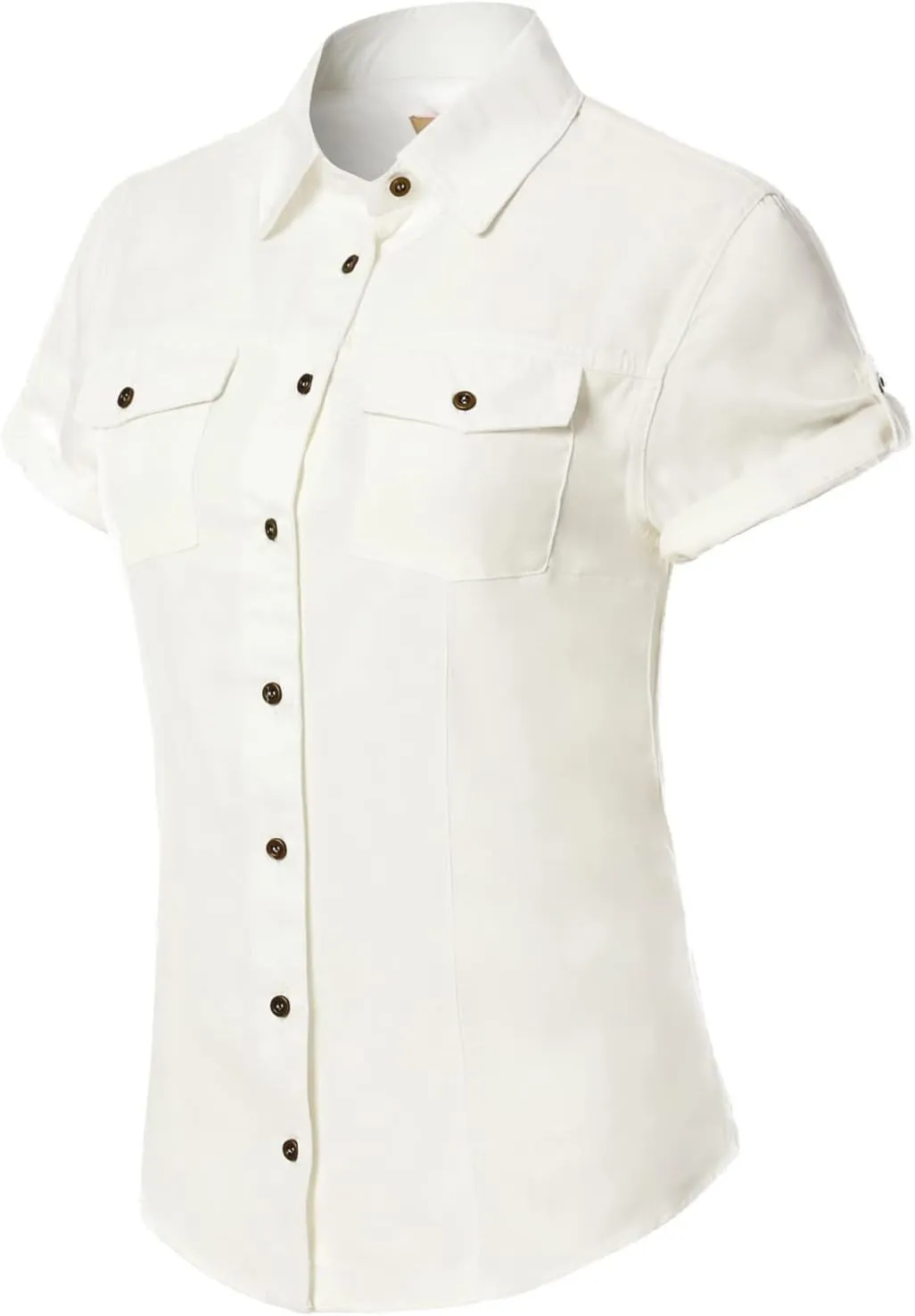 Design by Olivia Women's Cap Sleeve Button Down Denim Chambray Shirt