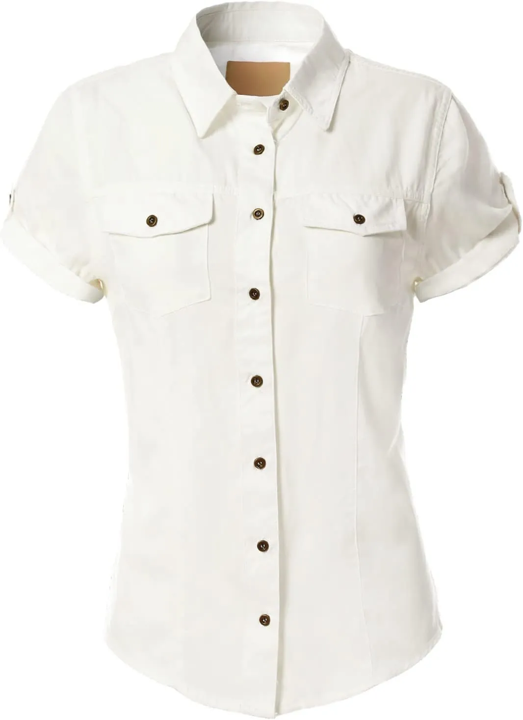 Design by Olivia Women's Cap Sleeve Button Down Denim Chambray Shirt