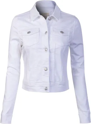 Design by Olivia Women's Classic/Destroyed Vintage Washed Long Sleeve Denim Jean Jacket