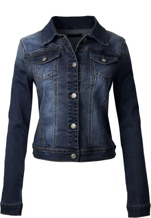 Design by Olivia Women's Classic/Destroyed Vintage Washed Long Sleeve Denim Jean Jacket
