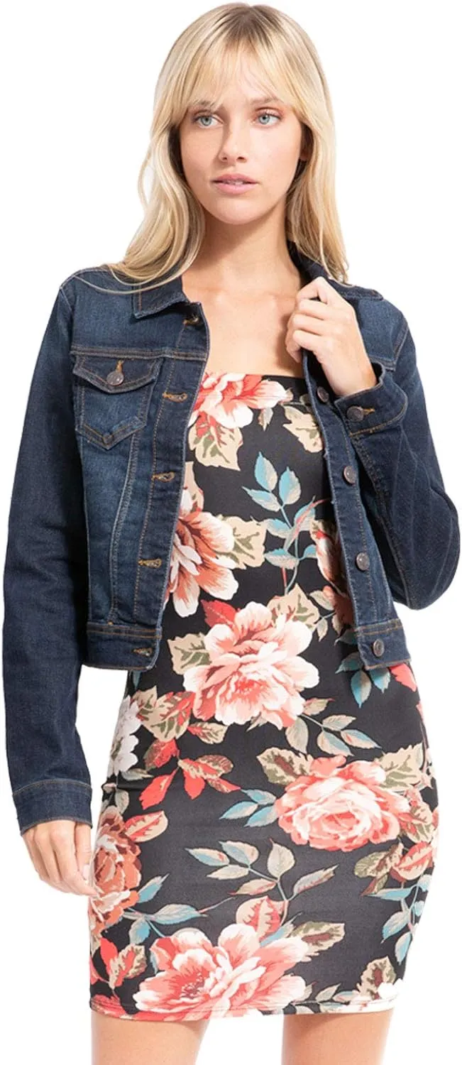 Design by Olivia Women's Classic/Destroyed Vintage Washed Long Sleeve Denim Jean Jacket