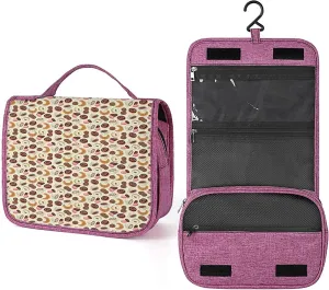 Dessert Theme,Waterproof Travel Toiletry Hanging Bag,Chocolate Coated Donut Cookie Latte,Makeup bag,Travel Organizers,Cosmetic Travel-Sized Container,Large Capacity for Women,Brown Cream