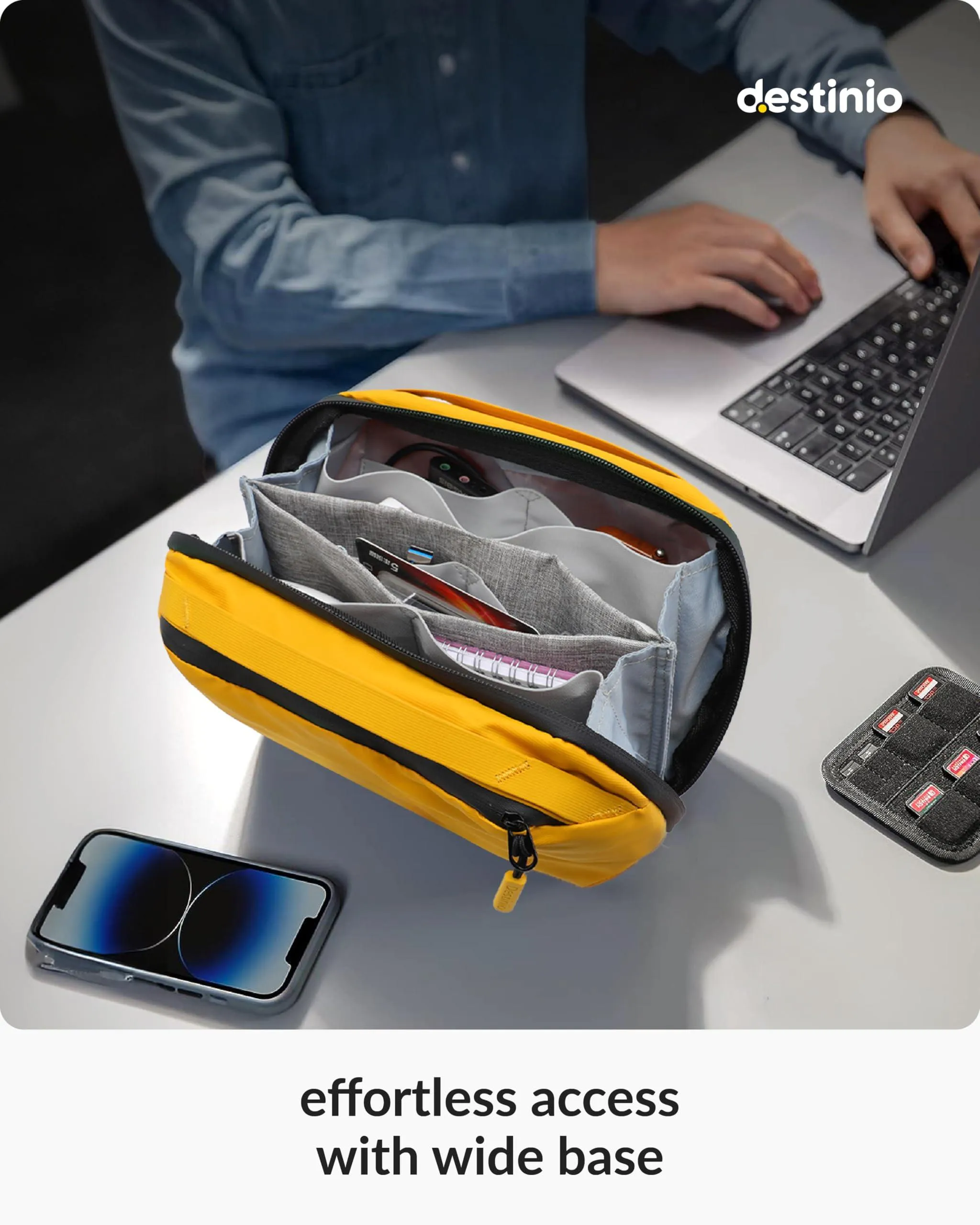 Destinio Electronic Gadget Organizer Bag - Waterproof With Foam Padding - Tech Pouch For Cable, Adapter, Charger, Portable Travel Electronics And Accessories Organiser (Yellow, 1 Unit, Nylon)
