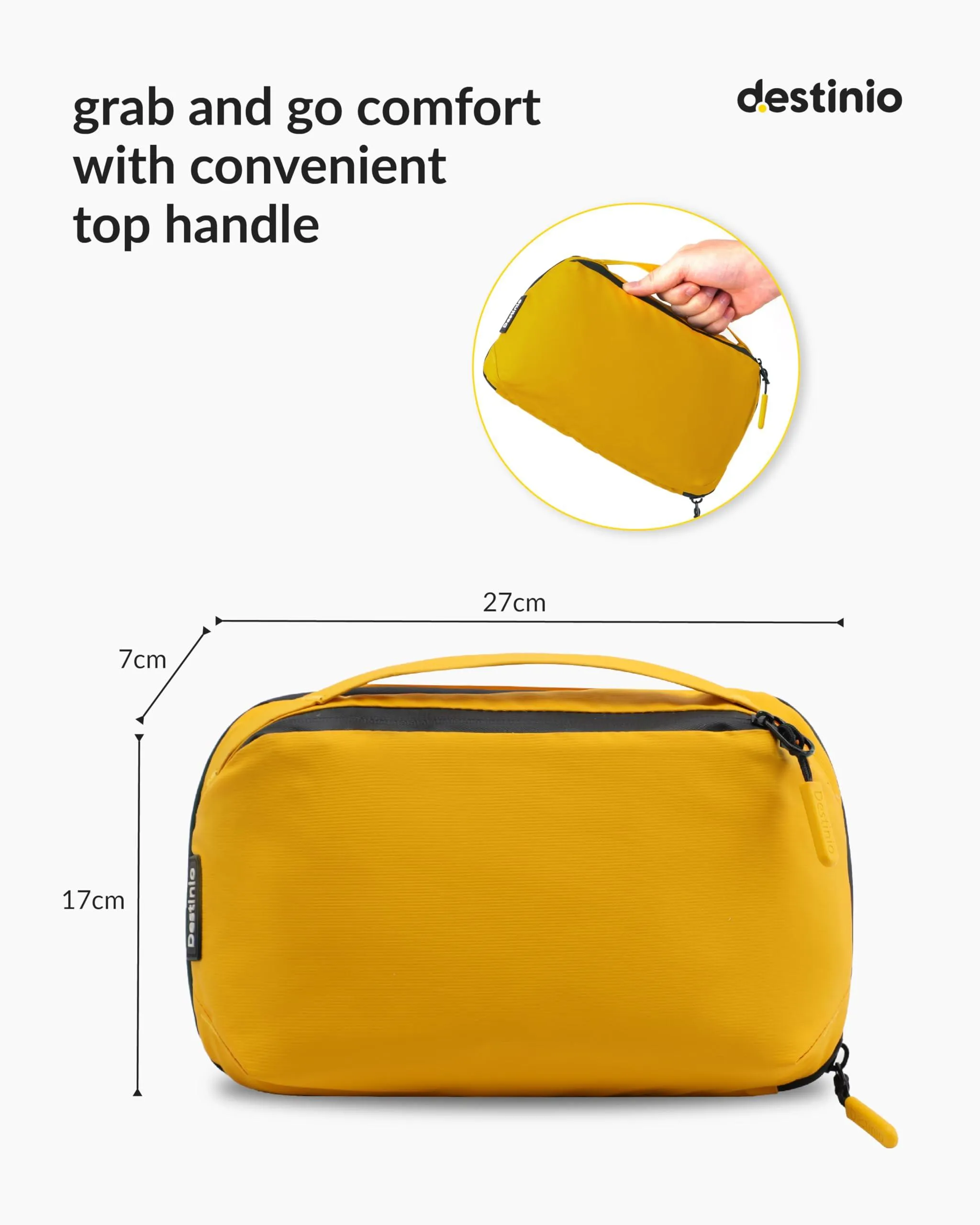 Destinio Electronic Gadget Organizer Bag - Waterproof With Foam Padding - Tech Pouch For Cable, Adapter, Charger, Portable Travel Electronics And Accessories Organiser (Yellow, 1 Unit, Nylon)