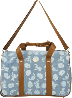 Disney Stitch Character Print 21" Adult Blue Denim Rolling Duffel Bag