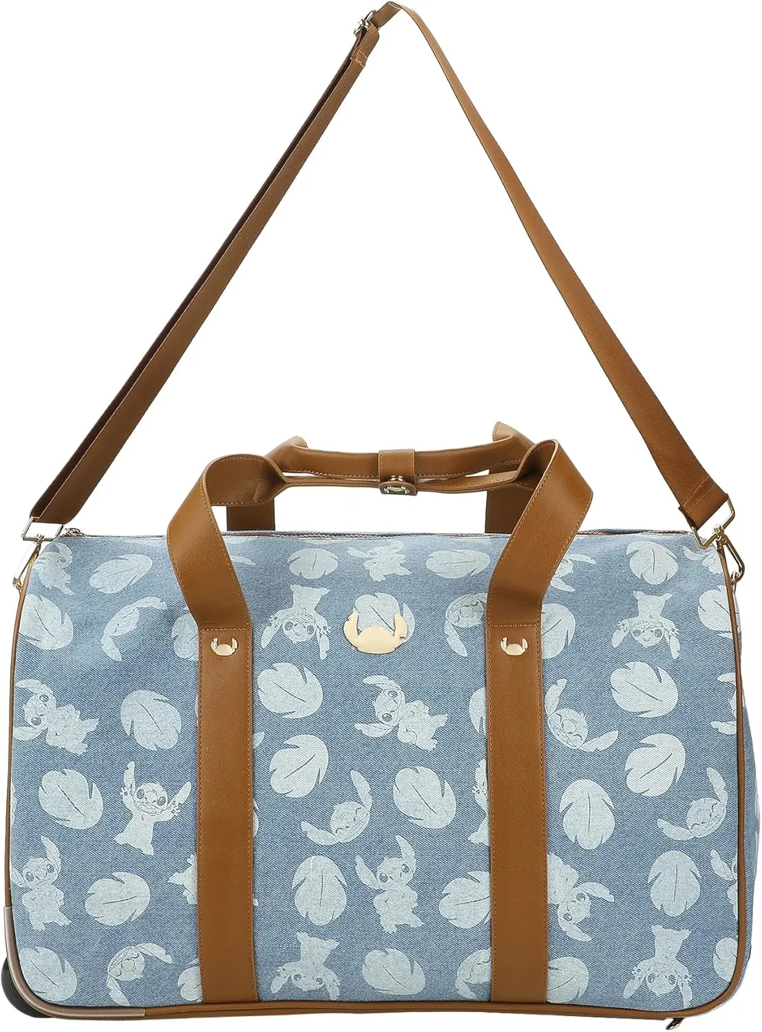 Disney Stitch Character Print 21" Adult Blue Denim Rolling Duffel Bag