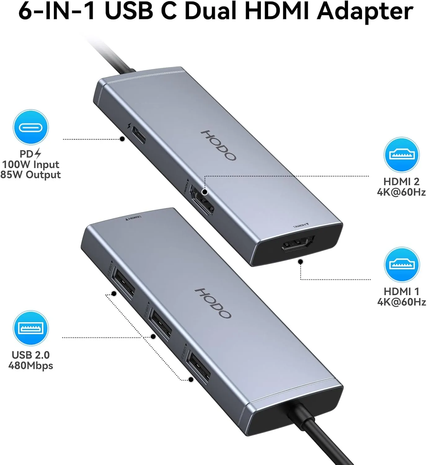 Docking Station to Dual HDMI Monitors Adapter, USB C to Dual HDMI Adapter 4K 60 Hz for Laptops Docking Station Dual Monitor with PD, 3 USB Port Compatible for HP Elitebook,Dell XPS 13 15 etc