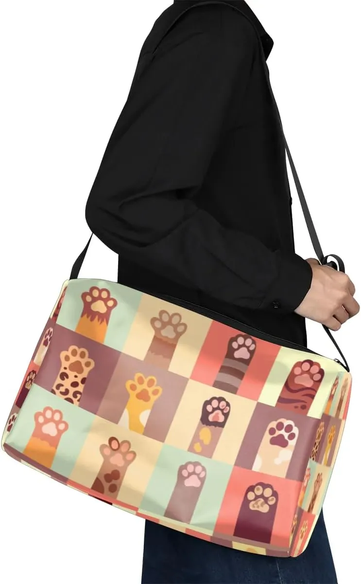 Dog Cat Paw Topics Small Gym Bag for Men Women Workout Sport Duffle Bag Waterproof Weekender Overnight Bag Lightweight Carry on Tote Bag Crossbody Shoulder Travel Bag for Swim Yoge Dance
