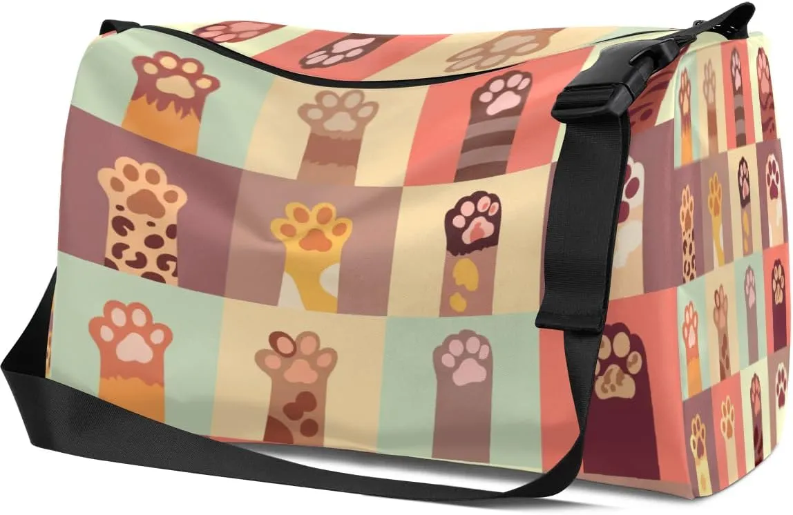 Dog Cat Paw Topics Small Gym Bag for Men Women Workout Sport Duffle Bag Waterproof Weekender Overnight Bag Lightweight Carry on Tote Bag Crossbody Shoulder Travel Bag for Swim Yoge Dance
