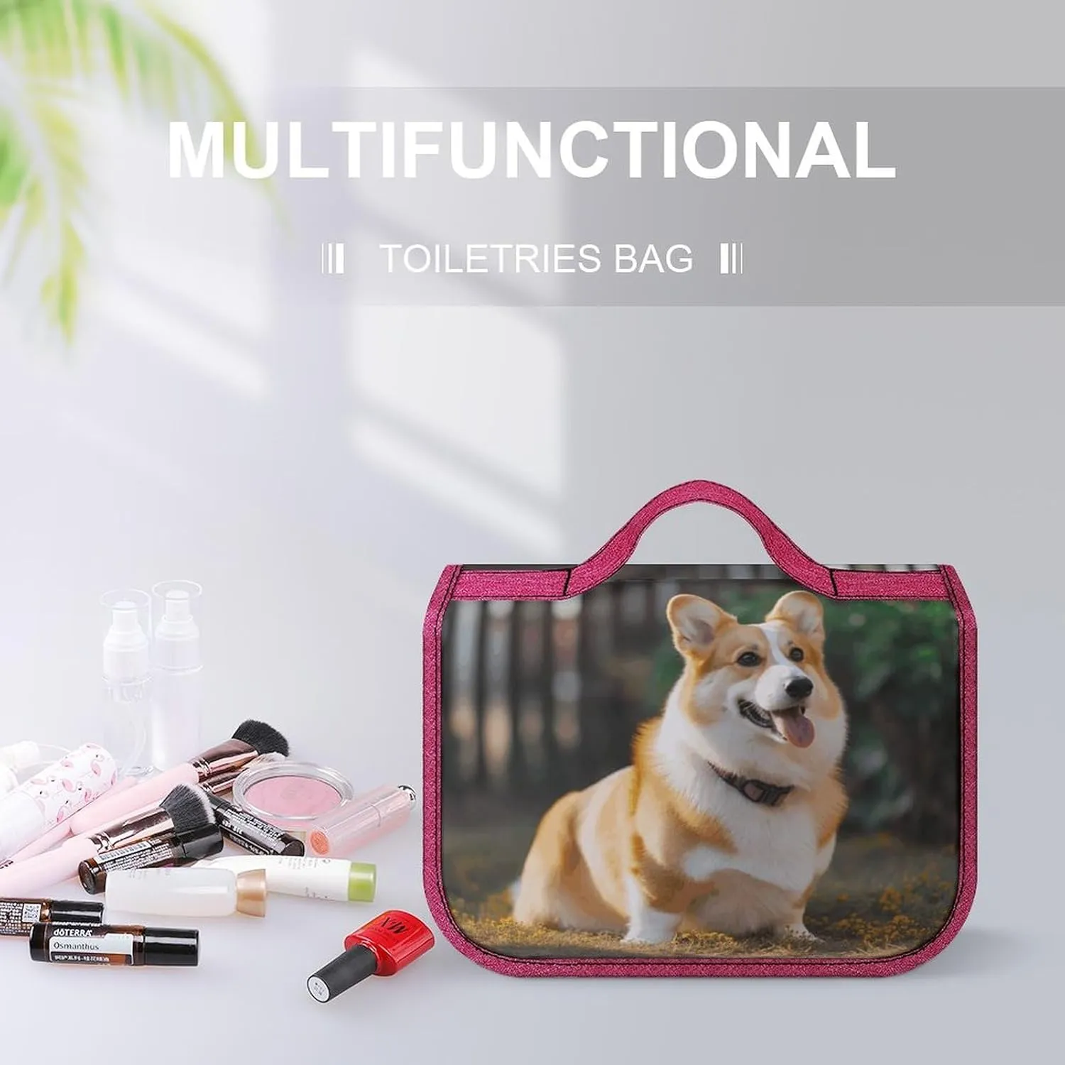 Dog Corgi Travel Toiletry Bag for Women,Hanging Toiletry Organizer with Hook, Makeup Bag Travel Organizer for Shampoo,Toiletriesl