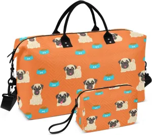 Dog Food Bowl Orange Sports Gym Bag for Women Men Travel Duffel Bag Weekend Overnight Carry on Bag with Toiletry Bag Training Handbag for Workout Swimming Yoga Plane