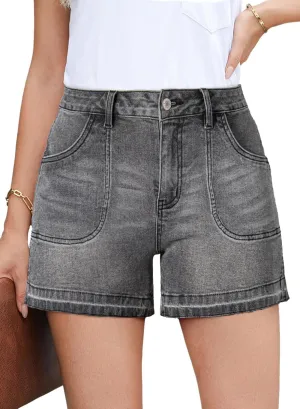 Dokotoo Womens Jean Shorts Stretchy High Waisted 2025 Straight Leg Frayed Raw Hem Casual Denim Shorts with Pockets