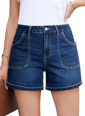 Dokotoo Womens Jean Shorts Stretchy High Waisted 2025 Straight Leg Frayed Raw Hem Casual Denim Shorts with Pockets