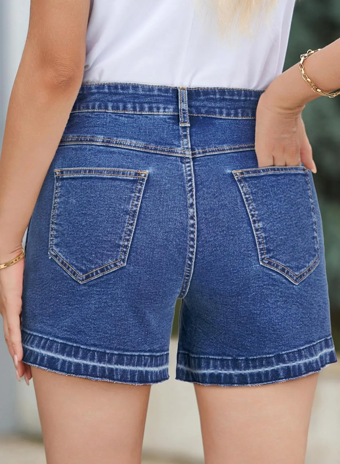 Dokotoo Womens Jean Shorts Stretchy High Waisted 2025 Straight Leg Frayed Raw Hem Casual Denim Shorts with Pockets