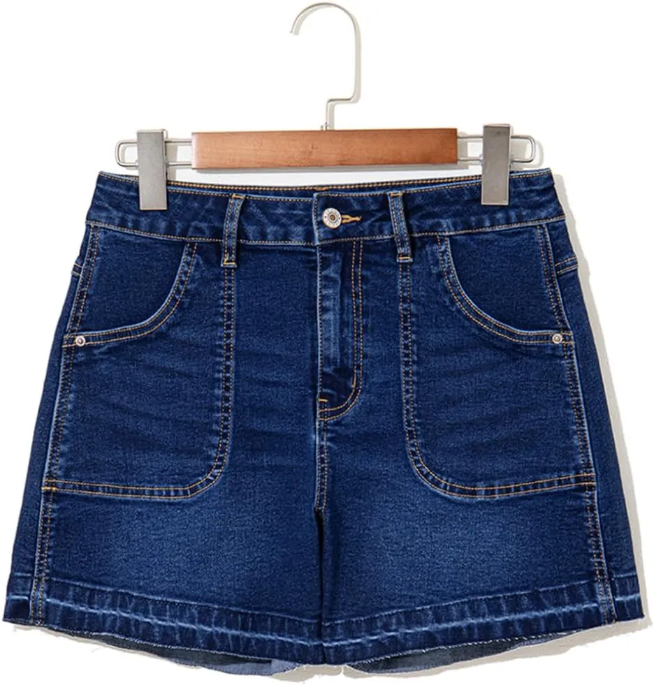 Dokotoo Womens Jean Shorts Stretchy High Waisted 2025 Straight Leg Frayed Raw Hem Casual Denim Shorts with Pockets