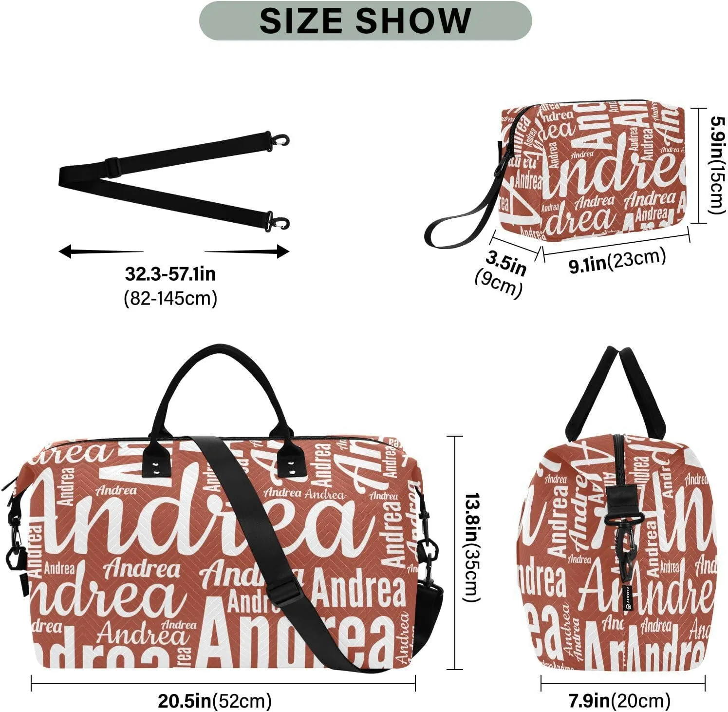 DOMIKING Dark Red Personalized Duffel Bag Foldable Weekender Bag Overnight Bags for Women Men Custom Gym Bag with Toiletry Bag for Travel Men Business, 2 Pcs