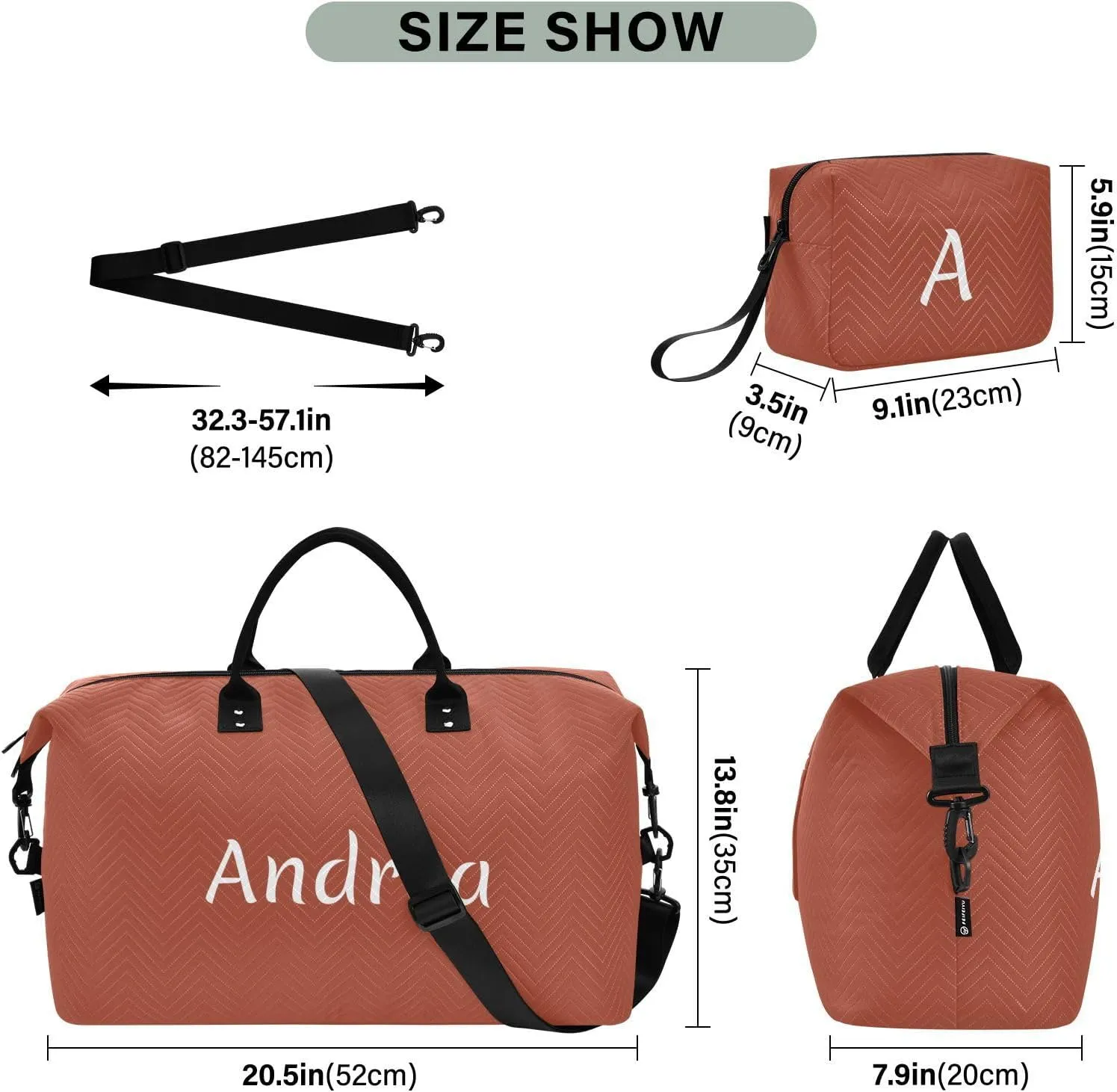 DOMIKING Dark Red Personalized Duffel Bag Foldable Weekender Bag Overnight Bags for Women Men Custom Travel Bag with Toiletry Bag for Business Hospital Trip, 2 Pcs