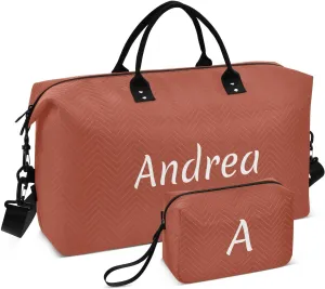 DOMIKING Dark Red Personalized Duffel Bag Foldable Weekender Bag Overnight Bags for Women Men Custom Travel Bag with Toiletry Bag for Business Hospital Trip, 2 Pcs