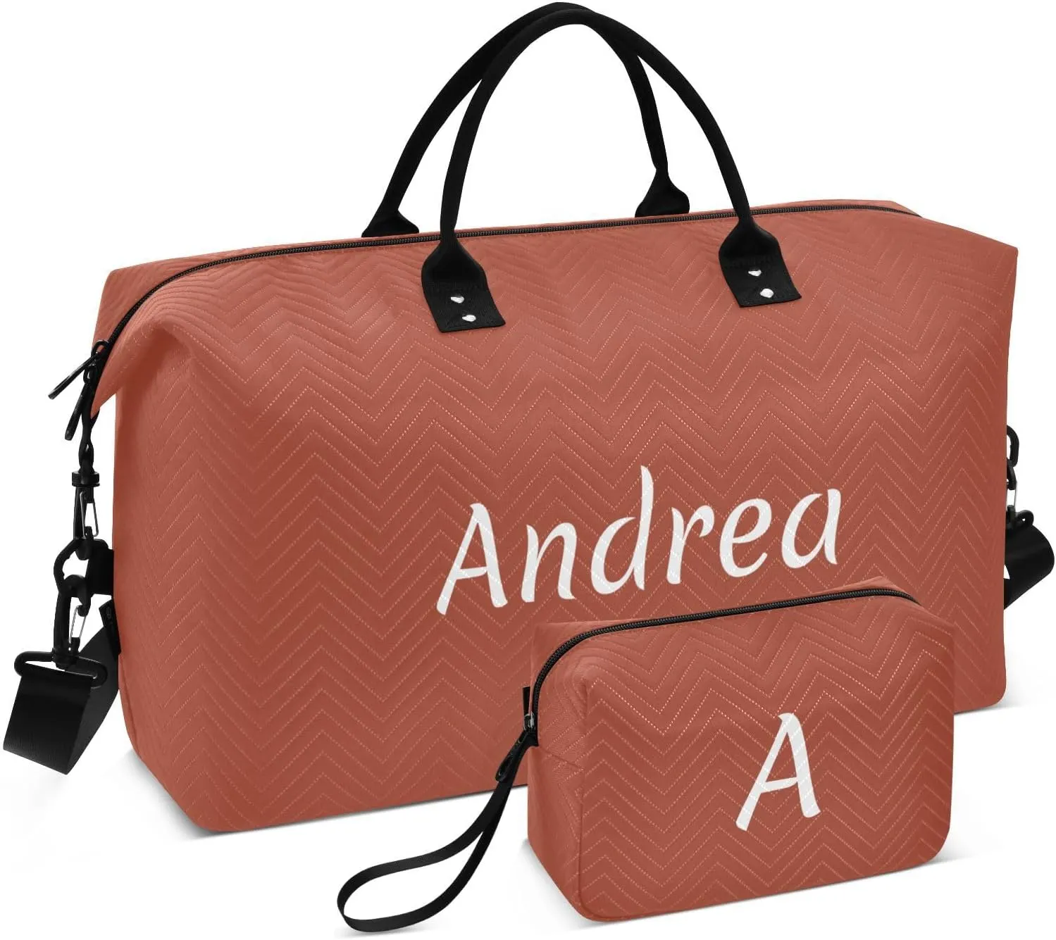 DOMIKING Dark Red Personalized Duffel Bag Foldable Weekender Bag Overnight Bags for Women Men Custom Travel Bag with Toiletry Bag for Business Hospital Trip, 2 Pcs